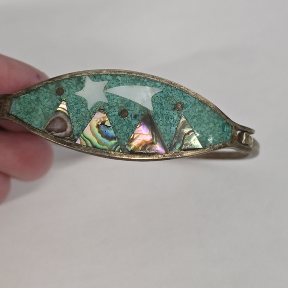 Vintage mountain scene bracelet shooting star silver tone crushed turquoise - Picture 9 of 16